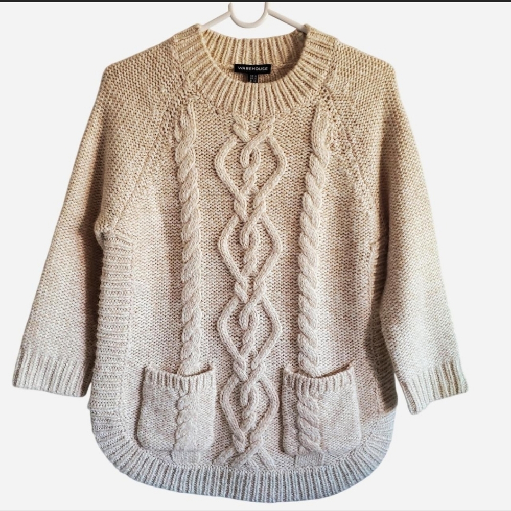 Warehouse Cable knit sweater Wool Blend Size US 4 Twee Preppy Cottage Y2K style